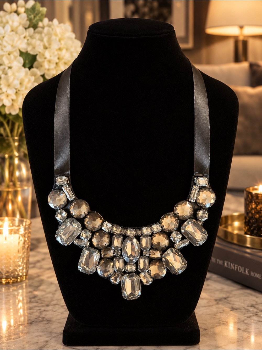 Statement Crystal Bib Necklace - Smoke Crystal